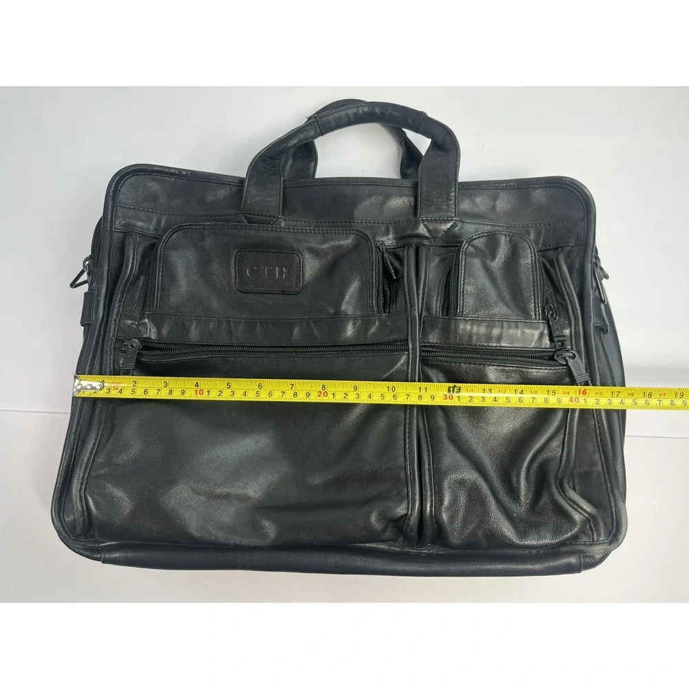 TUMI Black Leather Laptop Messenger Bag 17